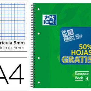 Caderno Espiral Oxford Capa Plastico Optik Paper A4 120F + 50% c/3 Separadores Quadricula 5 M