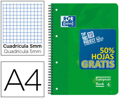 Caderno Espiral Oxford Capa Plastico Optik Paper A4 120F + 50% c/3 Separadores Quadricula 5 M