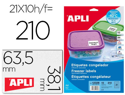 Etiquetas Adesivas Apli 12328 63,5X38,1mm p/Congelados Caixa c/10 Folhas A4 Cor Branca