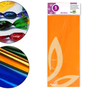 Papel Celofane 50X70 cm 22G/M2 Bolsa de 5 Folhas Laranja