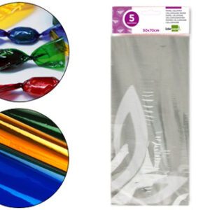 Papel Celofane 50X70 cm 22G/M2 Bolsa de 5 Folhas Transparente