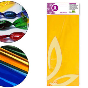 Papel Celofane 50X70 cm 22G/M2 Bolsa de 5 Folhas Amarelo