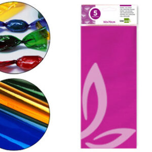Papel Celofane 50X70 cm 22G/M2 Bolsa de 5 Folhas Rosa