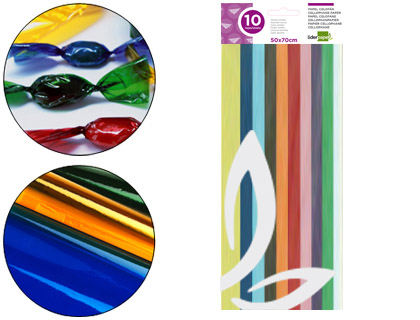 Papel Celofane 50X70 cm 22G/M2 Bolsa de 10 Folhas Cores Sortidas