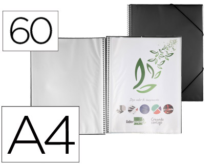 Capa Catalogo c/ Espiral 60 Bolsas Polipropileno Din A4 Preto
