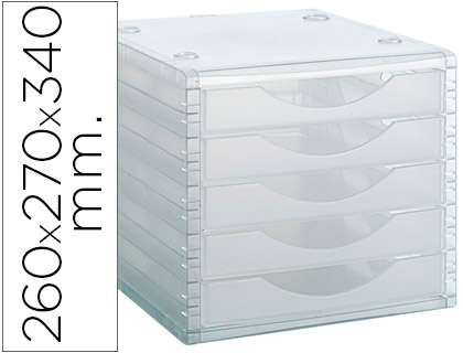 Bloco Classificador Archivo 2000 de Secretaria 260X270X340 mm Empilhavels 5 Gavetas Transparente Tra