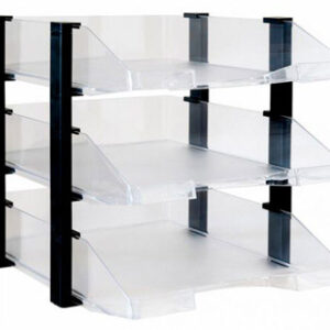 Tabuleiro de Secretaria Archivo 2000 Plastico Transparente c/ Elevadores Preto Conjunto de 3 Tabulei