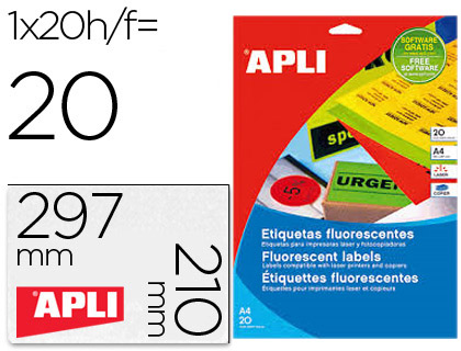 Etiqueta Apli Adesiva 02881 210X297 mm p/ Fotocopiadora Laser Caixa c/20 Folhas Din A4 Verde
