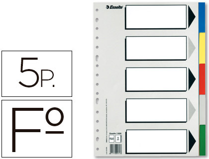 Separador Esselte de Plastico Conjunto de 5 Separadores Folio c/ 5 Cores Multiperfurado