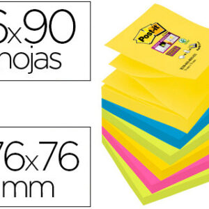 Bloco Notas Adesivas Post-It Super Sticky 76X76 mm c/ 90 Folhas (6 Blocos) Cores Sortidas Colecao R
