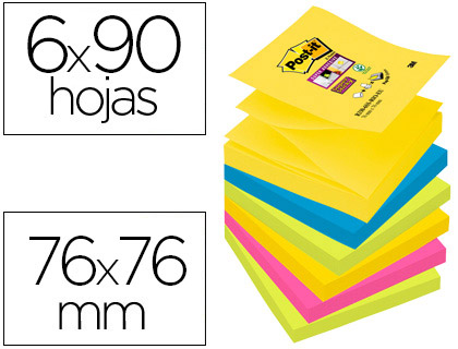 Bloco Notas Adesivas Post-It Super Sticky 76X76 mm c/ 90 Folhas (6 Blocos) Cores Sortidas Colecao R