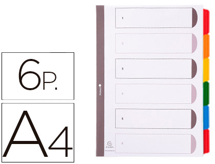 Separador Exacompta Cartolina Branco (6 Separadores) Pestanas Coloridas A4 Multiperfurado