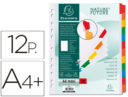 Separador Exacompta Cartolina Branco (12 Separadores) Pestanas Coloridas A4+ Multiperfurado