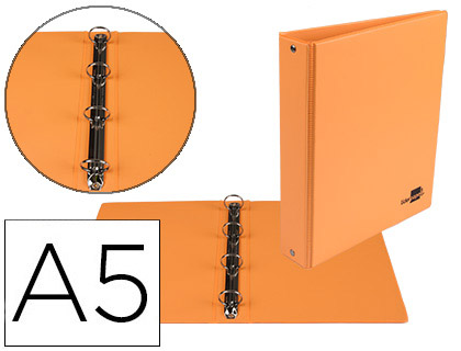 Pasta de 4 Aneis 25mm Redondos A5 Cartão Forrado PVC Laranja