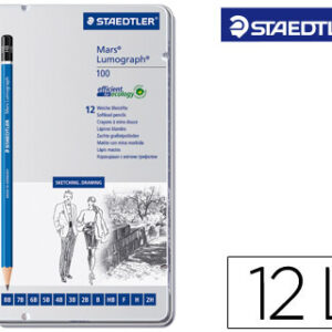 Lápis Grafite Straedtler Mars Lumograph 100 Caixa Metá. 12 Lápis 8B- 7B-6B-5B-4B-3B-2B-B-Hb-F-H-2H