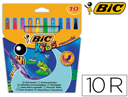 Marcador Bic Kids Vis Aquarelle Estojo de 10 Cores Ponta Pincel Tinta à Base de Água