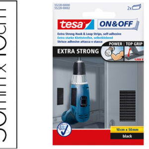 Velcro Tesa Autoadesivo Preto Tiras 10 cm X 50 mm Blister de 2 Unidades