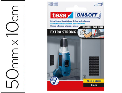 Velcro Tesa Autoadesivo Preto Tiras 10 cm X 50 mm Blister de 2 Unidades