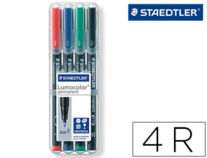 Pack 4x Marcador Staedtler Lumocolor Retroprojecao Permanente 318-5 Ponta 0,6mm (4 Cores)