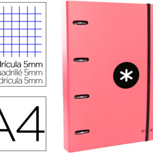 Pasta Com Recarga E Aba A4 Quadricula 5Mm Forrada 4 Aneis Redondos 40Mm Cor Coral - ANTARTIK