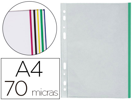Bolsa Multiperfurada Q-Connect Din A4 70 Microns Cristal c/ Rebordo Cores Sortidas (25 Unidades)