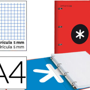 Capa c/ Recarga Antartik A4 Quadricula de 5 mm Forrada 4 Aneis 25mm Cor Vermelho