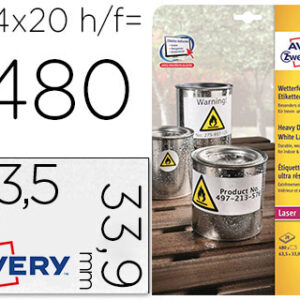 Etiqueta Avery Adesiva Poliester Branco 63,5X33,9 mm p/ Impressora Laser (480 Unidades)