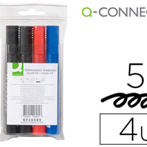 Marcador Q-Connect Marcador Permanente Estojo de 4 Cores Sortidas Ponta Biselada 5.0 mm