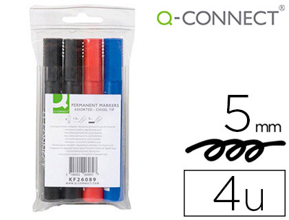 Marcador Q-Connect Marcador Permanente Estojo de 4 Cores Sortidas Ponta Biselada 5.0 mm