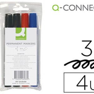 Pack 4x Marcadores Permanentes Estojo 4 Cores Sortidas Ponta Redonda 3mm - Q-Connect