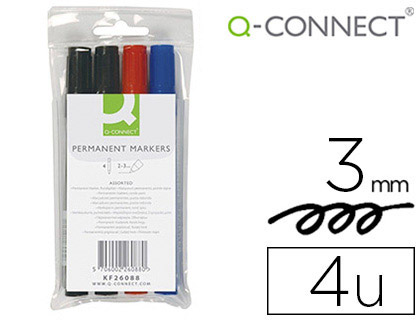Pack 4x Marcadores Permanentes Estojo 4 Cores Sortidas Ponta Redonda 3mm - Q-Connect