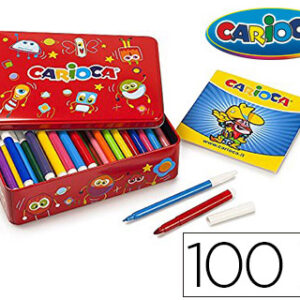 Marcador Carioca Cor Kit Caixa Metalica de 100 Unidades Sortidas + Album Colorir