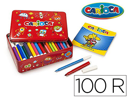 Marcador Carioca Cor Kit Caixa Metalica de 100 Unidades Sortidas + Album Colorir