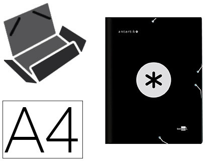 Pasta de Elasticos Antartik A4 3 Abas Cartão Forrado Cor Preto