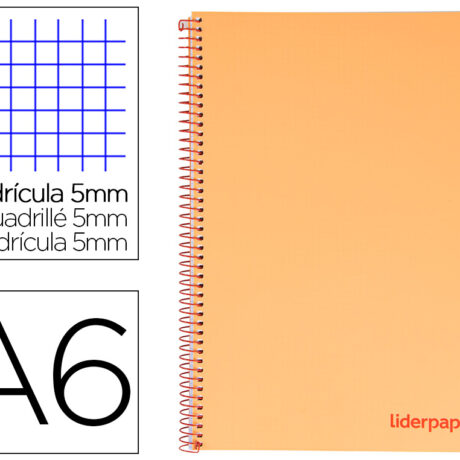 Caderno Espiral Din A6 Wonder Capa Plastico 120 F 90 Gr Quadricula 5Mm 4 Bandas De Cores (Laranja)