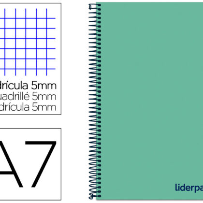 Caderno Espiral Din A7 Wonder Capa Plastico 100 F 90 Gr Quadricula 5Mm 4 Bandas De Cores Cor Verde