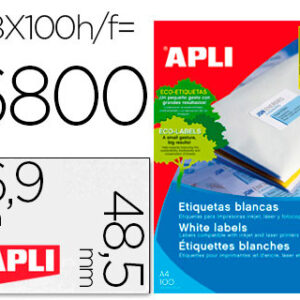 Etiquetas Adesivas Apli 01282 Medidas 48,5X169 mm p/Impressão Caixa de 100F A4 6800 Etiquetas