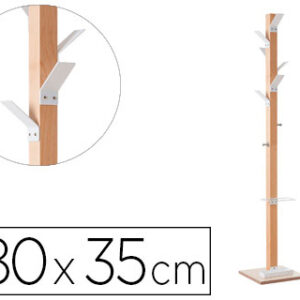 Cabide Paperflow de Madeira Faia 8 Suportes Branco Altura 180 cm