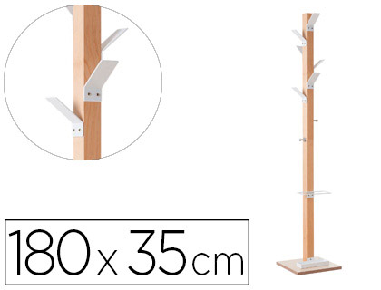 Cabide Paperflow de Madeira Faia 8 Suportes Branco Altura 180 cm