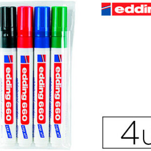 Marcador Edding p/ Quadro Branco 660 Blister de 4 Unidades Cores Sortidas Recarregavel