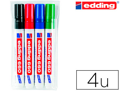 Marcador Edding p/ Quadro Branco 660 Blister de 4 Unidades Cores Sortidas Recarregavel