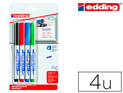 Marcador Edding p/ Quadro Branco 661 Ponta Redonda 1-2 mm (4 Unidades) Colores Sortidas