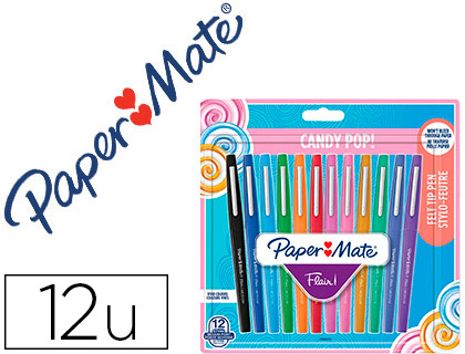 Marcador Papermate Flair Original Ponta Feltro Candy Pop Blister de 12 Unidades Cores Sortidas