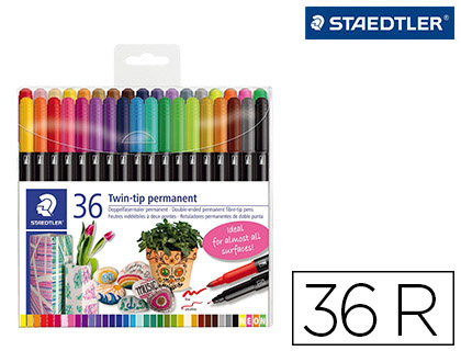 Marcador Staedtler Permanente Dupla Ponta 3187 Estojo de 36 Unidades Cores Sortidas