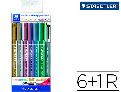 Marcador Staedtler Metalico 8323 6 Unidades Cores Sortidas + 1 Marcador Calibrado 308 C2-9