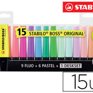 Pack 15x Marcador Stabilo Boss Fluorescente 70 (Cores Sortidas)
