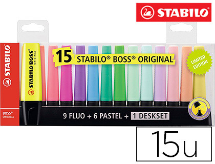 Pack 15x Marcador Stabilo Boss Fluorescente 70 (Cores Sortidas)