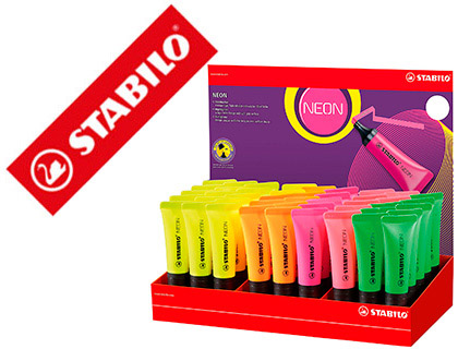 Marcador Stabilo Fluorescente 72 Neon Expositor de 45 Unidades Cores Sortidas