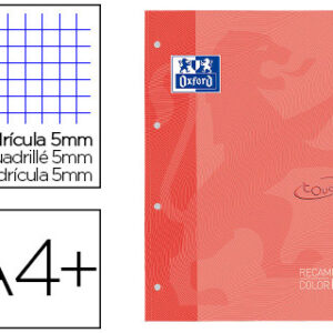 Recarga Color 1 Oxford Din A4+ 80 Folhas 90 Gr Quadricula 5 mm Capa Suave 4 Furos Coral Touch