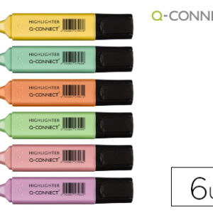 Marcador Q-Connect Fluorescente Pastel Ponta Biselada Estojo de 6 Unidades Cores Sortidas